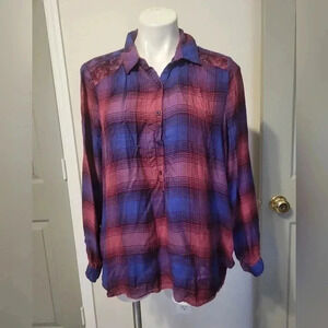 Lucky Brand Western Style Soft Flannel Popover Blouse(L)